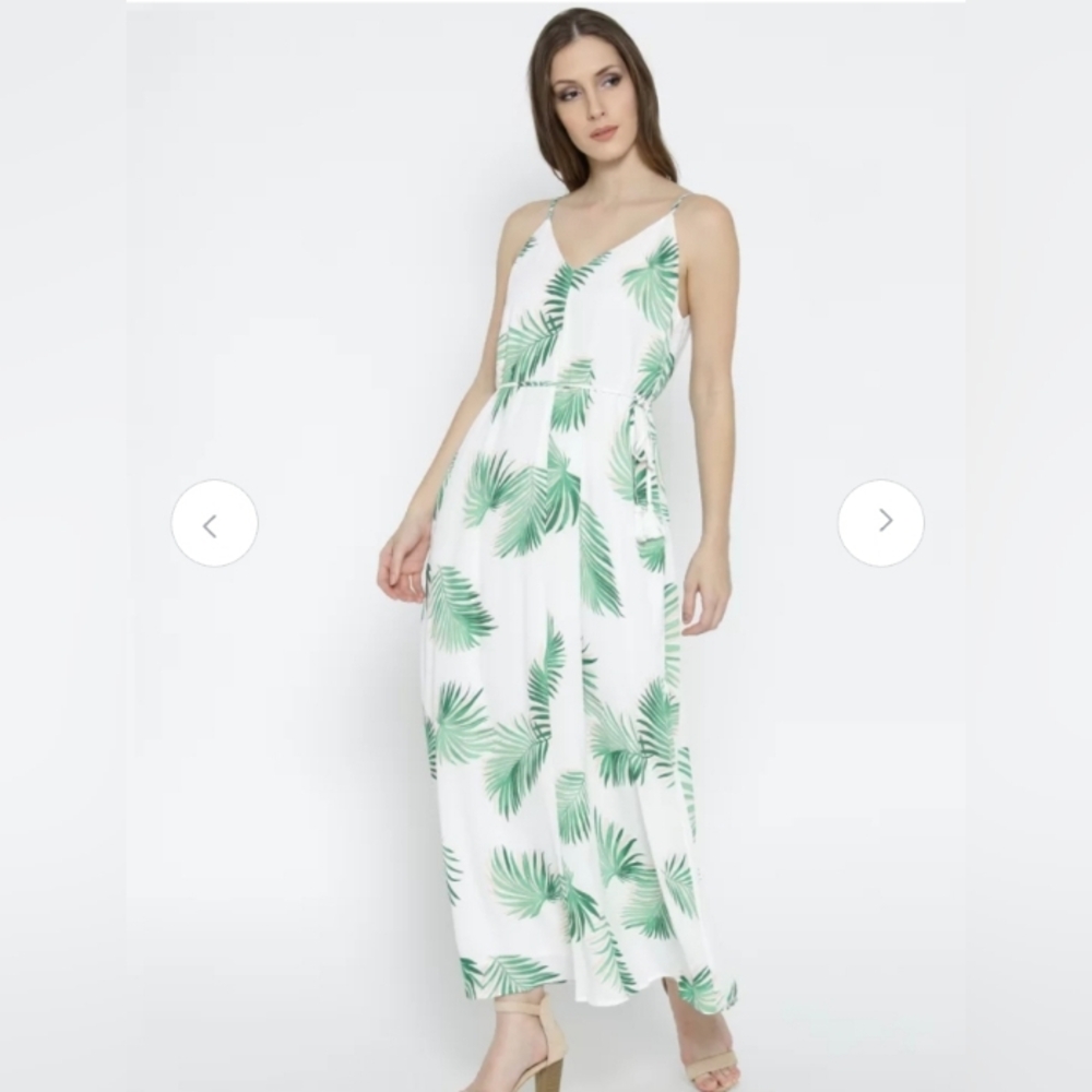 FOREVER 21 Women White & Green Printed MaxiDress M P2p 20 L 49